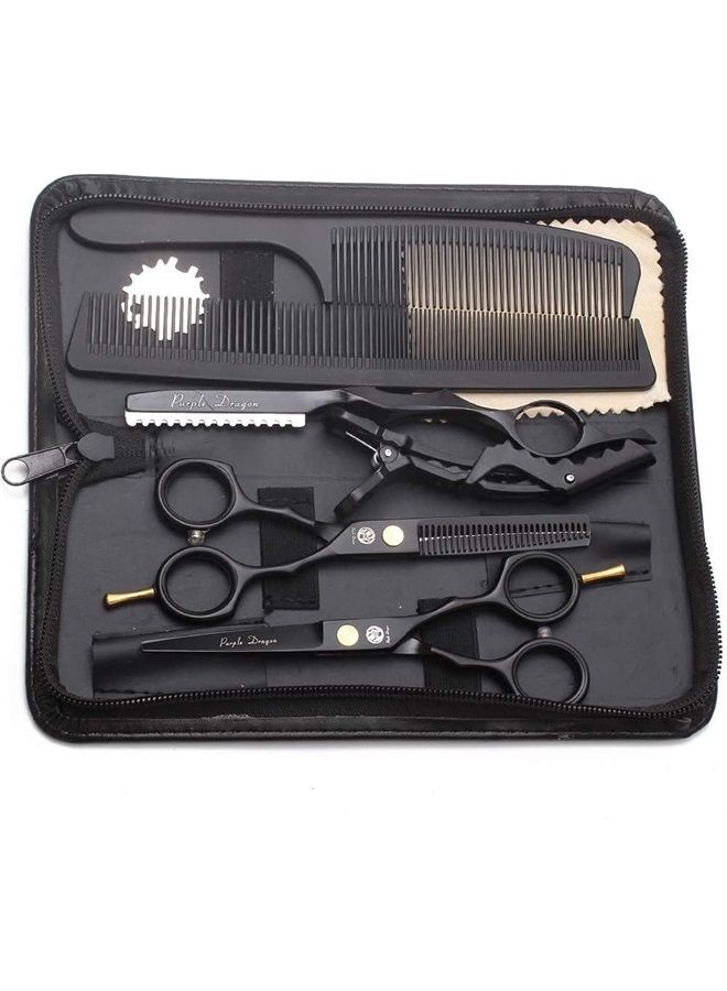 5.5 inch Purple Hair Cutting Scissors Set with Razor, Leather Scissors Case, Barber Hair Cutting Shears Hair Thinning/Texturizing Shears for Professional Hairdresser or Home Use (Black)