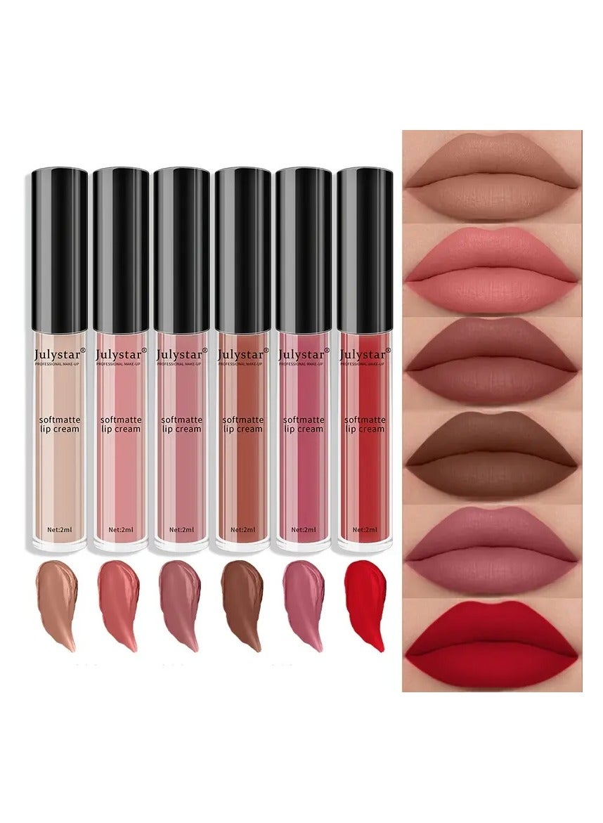6-Color Liquid Lipsticks, Dual Use For Lip And Cheek, Smooth High Pigmented Semi- Matte Finish, Hydrating Lip Gloss Valentine's Day Gifts