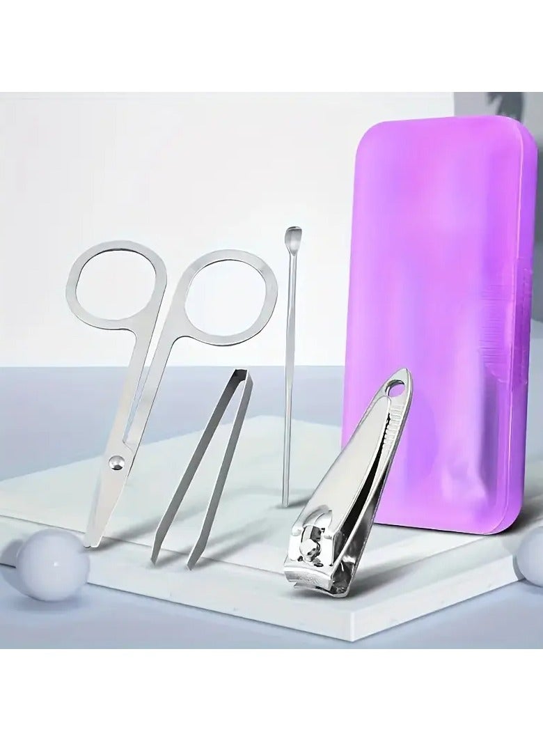 4Pcs Classic Stainless Steel Fingernail Clippers Set with Straight Edge Blades and Storage Case - Portable Nail Trimming Kit for Personal Care, Unscented, Ideal for Fingernails