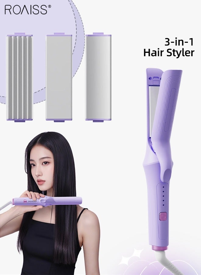 3-in-1 Straightener and Curling Iron, 5 Temperature Settings, Fast Heating Ceramic Curling Wand with Replaceable Curling Head, Suitable for Curling, Straightening, Volume and Shine