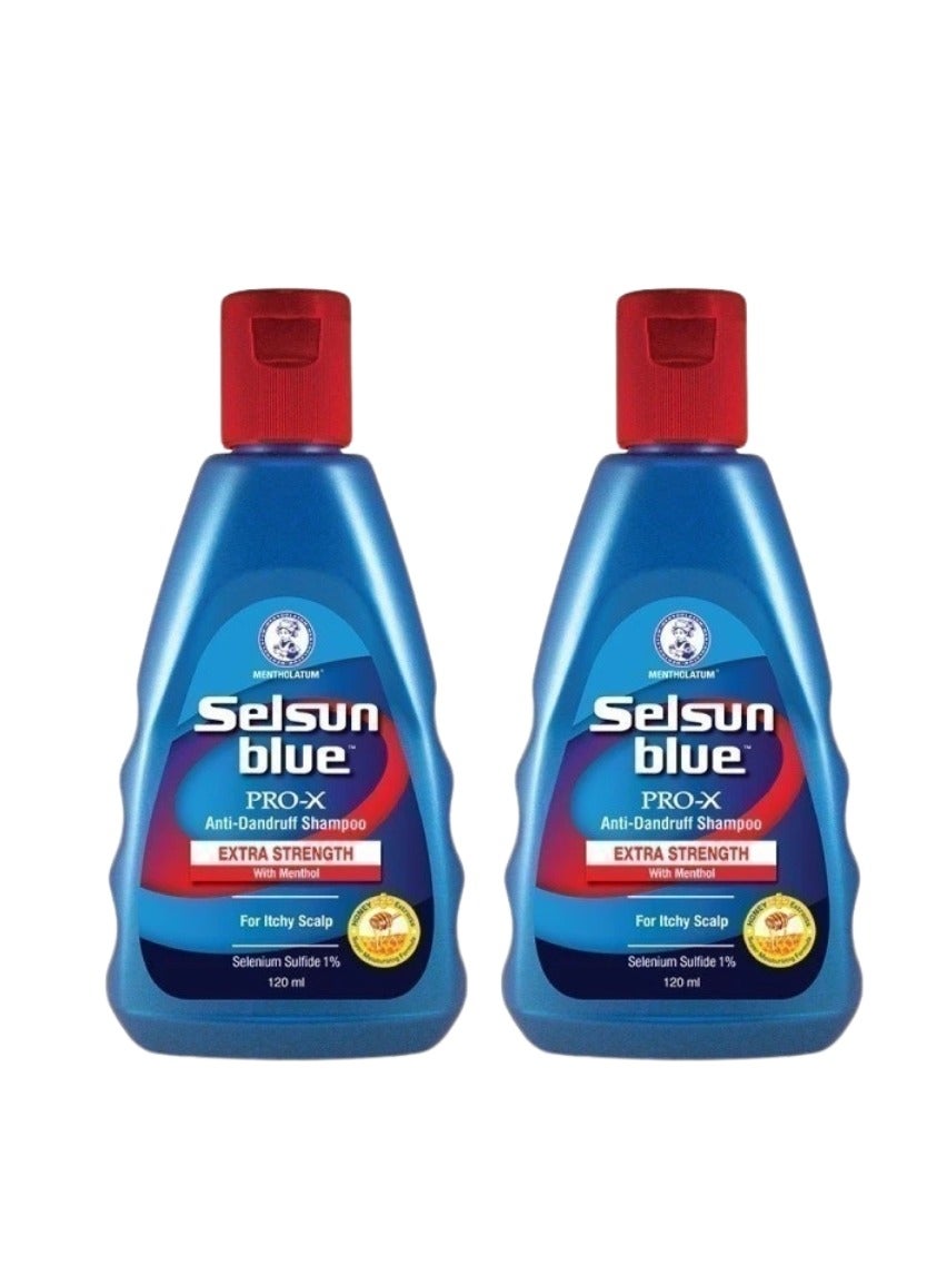 Selsun Blue Pro Extra Strength Anti-Dandruff Shampoo - 2 Pack, 120ml Each | Powerful Dandruff Relief, Superior Moisturizing & Itchy Scalp Soothing