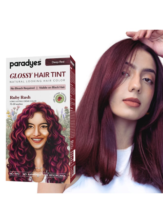 No Bleach Ruby Rush Glossy Hair Tint, Ammonia-Free Formula For Natural Black Hair, Visible On Natural Black Hair, Includes Anti-Fade Conditioner For Long-Lasting Shine, 1 Count