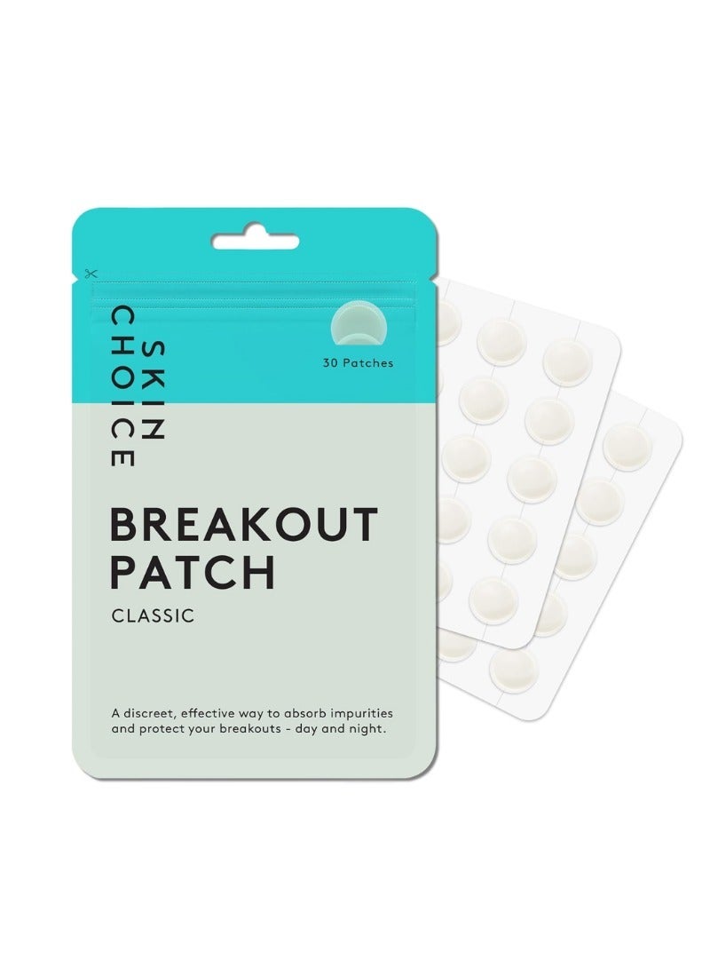 SkinChoice Breakout Patch Classic - Pack of 30 - Hydrocolloid Pimple Patches - Vegan, Fragrance-free, Gluten-free, Latex-free, Parabens-free, Sulfates-free, Cruelty-free for Face and Body