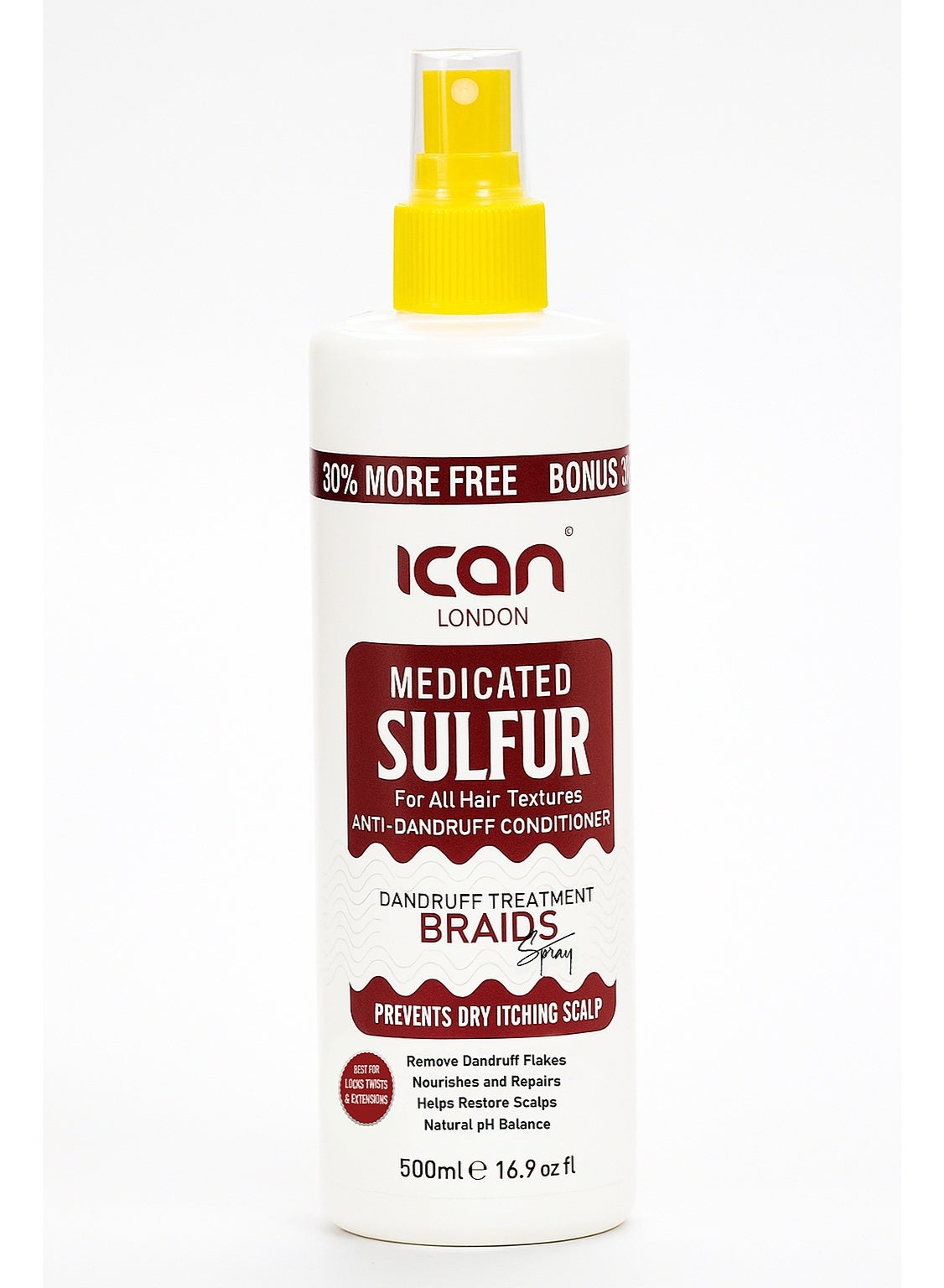 ican London Medicated Sulfur Braid Spray / Anti-dandruff Itch relief formula 500ml