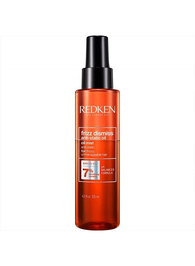 Redken Frizz Dismiss Anti-Static Oil Mist | Frizz Control for All Hair Types | Tames Flyaways & Anti Frizz | With Babassu Oil | Sulfate Free | 4.2 Fl Oz