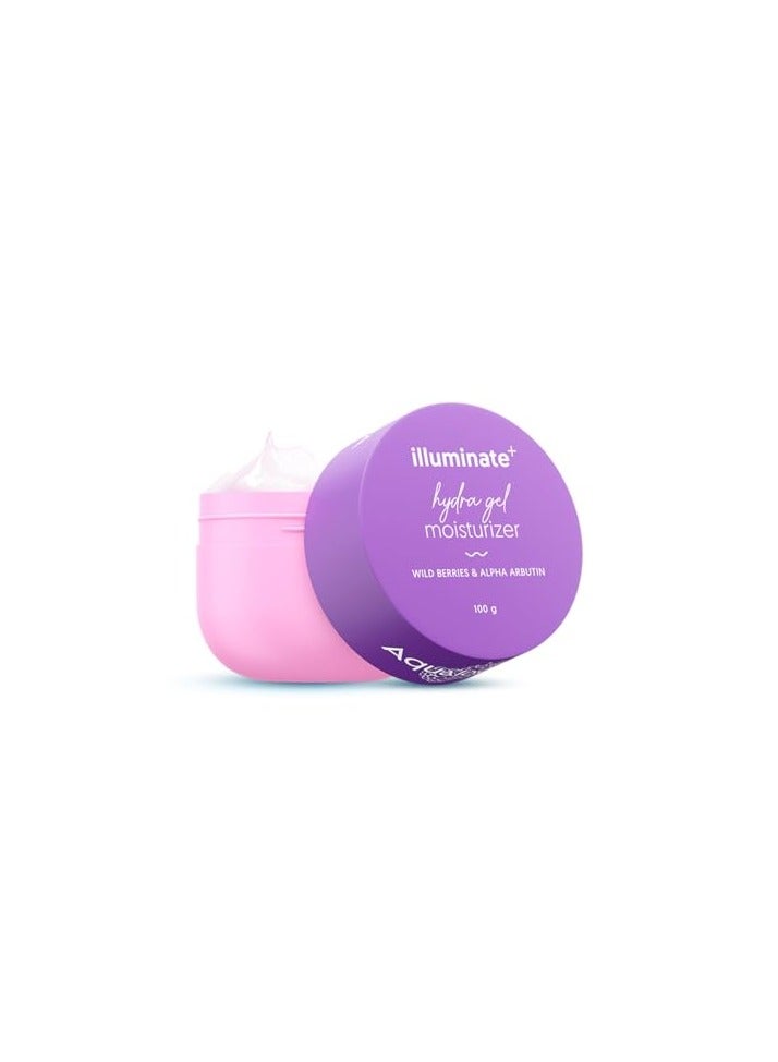 Aqualogica Illuminate + Hydra Gel Moisturizer with Wild Berries & Alpha Arbutin-100g|24 Hour Intense Hydration|Water-Like Gel Texture|Non-Sticky & Quick Absorbing for Luminous Skin