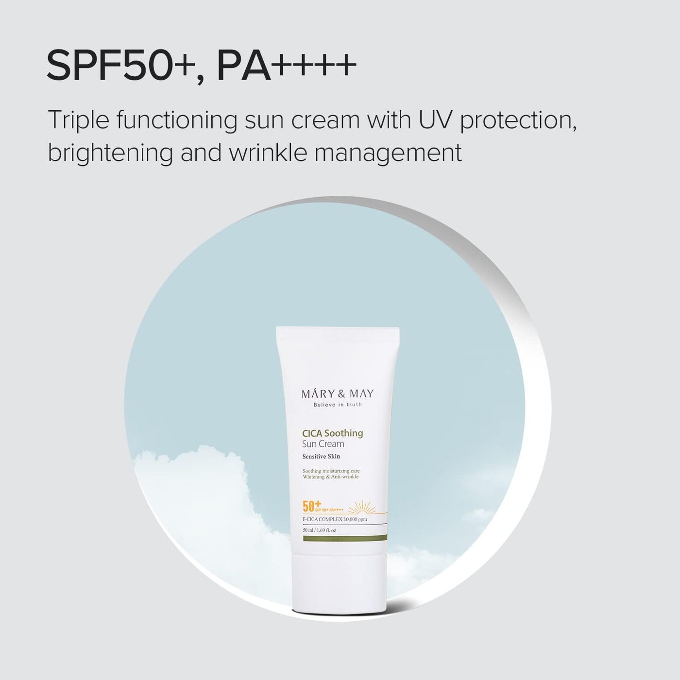 Vegan CICA Soothing Sun Cream SPF50+ PA++++ - Lightweight Korean Sunscreen with Centella Asiatica, Niacinamide & Hyaluronic Acid, 50ml - image 4