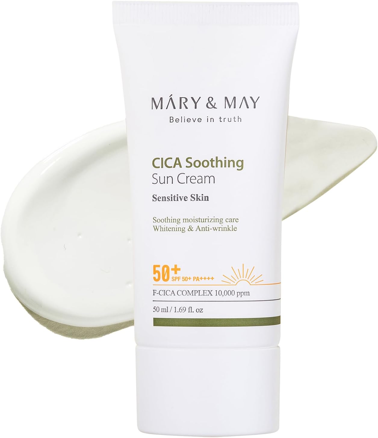 Vegan CICA Soothing Sun Cream SPF50+ PA++++ - Lightweight Korean Sunscreen with Centella Asiatica, Niacinamide & Hyaluronic Acid, 50ml
