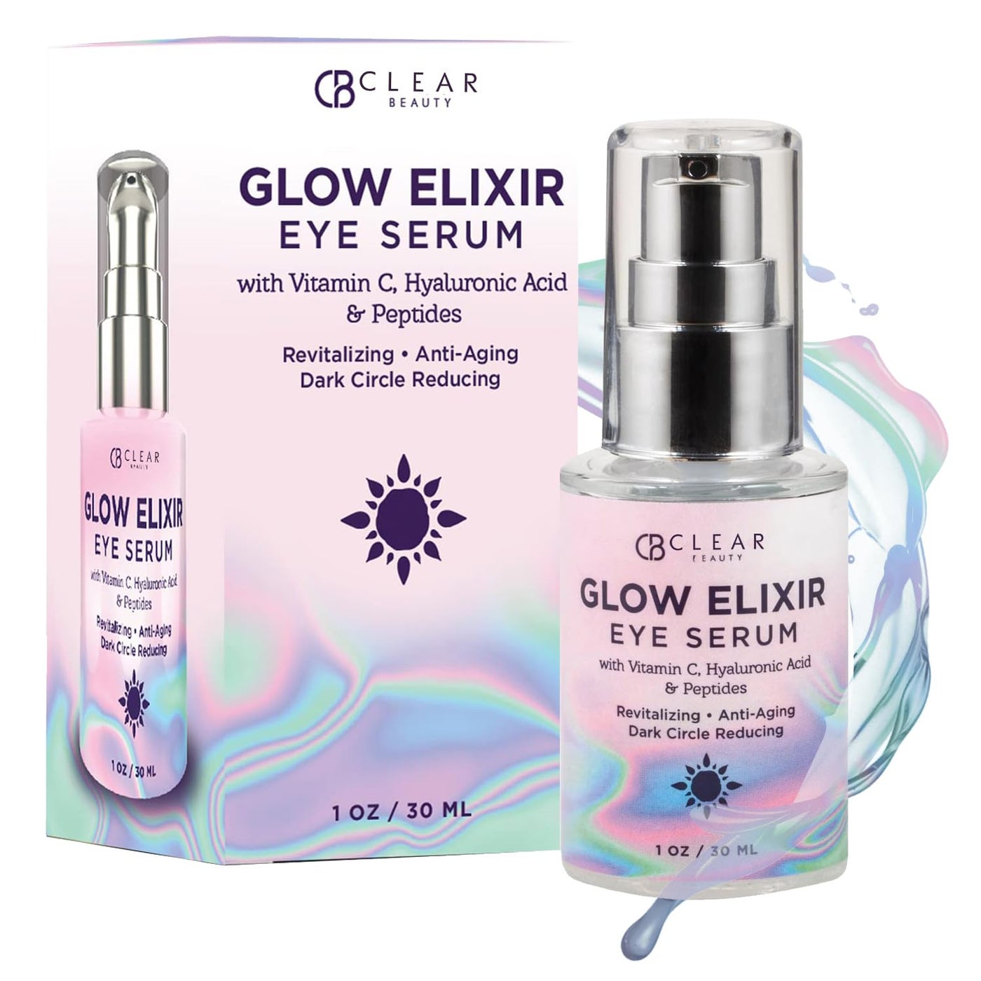 Clear Beauty Vitamin C & Hyaluronic Acid Under Eye Serum - Dermatologist Tested, Reduces Eye Bags, Puffiness, Dark Circles & Wrinkles, Clean Beauty, Cruelty-Free Korean Skin Care - All Skin Types