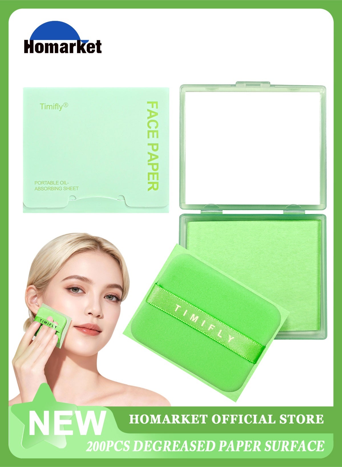 Oil Blotting Sheets for Face, 200 Counts Green Tea Blotting Paper For Oily Skin with Portable Mirror Case & Makeup Puff, Oil Absorbing Sheets For Face