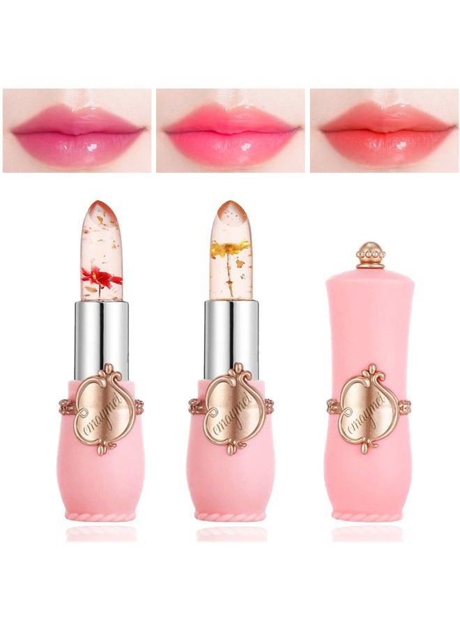 2 Pack Crystal Jelly Flower Lipstick,Magic Temperature Color Change Lip Gloss Lip Stick PH Clear Magic Lipstick Long Lasting Nutritious Moisturizing Lip Balm（Set B）