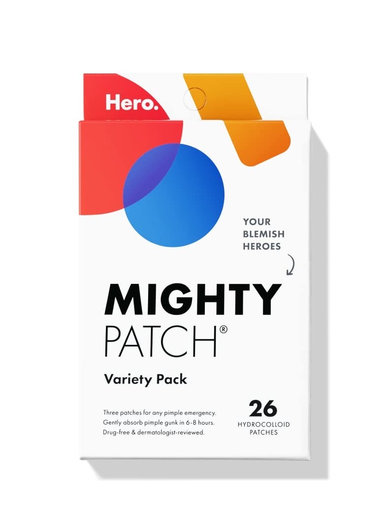 Mighty Patchâ„¢ Variety Pack from Hero Cosmetics - Hydrocolloid Acne Pimple Patches for Covering Zits and Blemishes, Spot Stickers for Face and Skin, Korean Skin Care, 26 ct