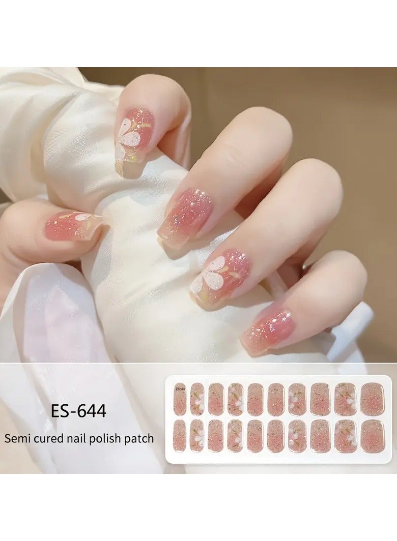 20PCS Cartoon Flower Glitter Gel Nail Wraps, Semi-Cured Gel Nail Polish Strips with Shimmery Finish, Self-Adhesive Plastic Nail Decals - Easy Application & Removal, Long-Lasting Salon-Quality Design, Includes Nail File & Stick - Single Use