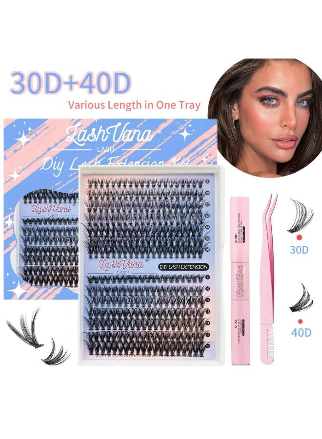 280pcs False Eyelashes,DIY Individual Eyelash Extension Kit,9-16mm Mixed Individual Lashes Cluster, False Eyelash Clusters With Eyelash Brushes And Curlers Kit,Newbie Applicable, Can Be Used Repeatedly, 30d+40d Kit.