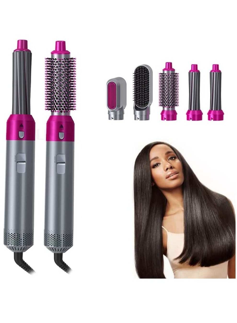 5 In 1 Hair Curler Rotating Hair Dryer Hair Straightener Comb Curling Brush 5 interchangeable barrels, 3 adjustable modes, 30S heating, smoothing iron styling tools