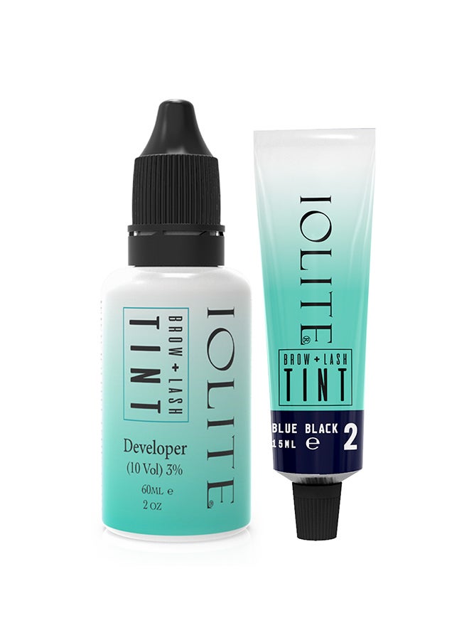 Lash & Brow Tint Kit: Instant Voluminous Color, Perfect for Perm Lift. Semi-permanent, Lasts 6 Weeks. Professional Pigments & Developer for Enhanced Lashes & Brows Blue Black Tint Dye color