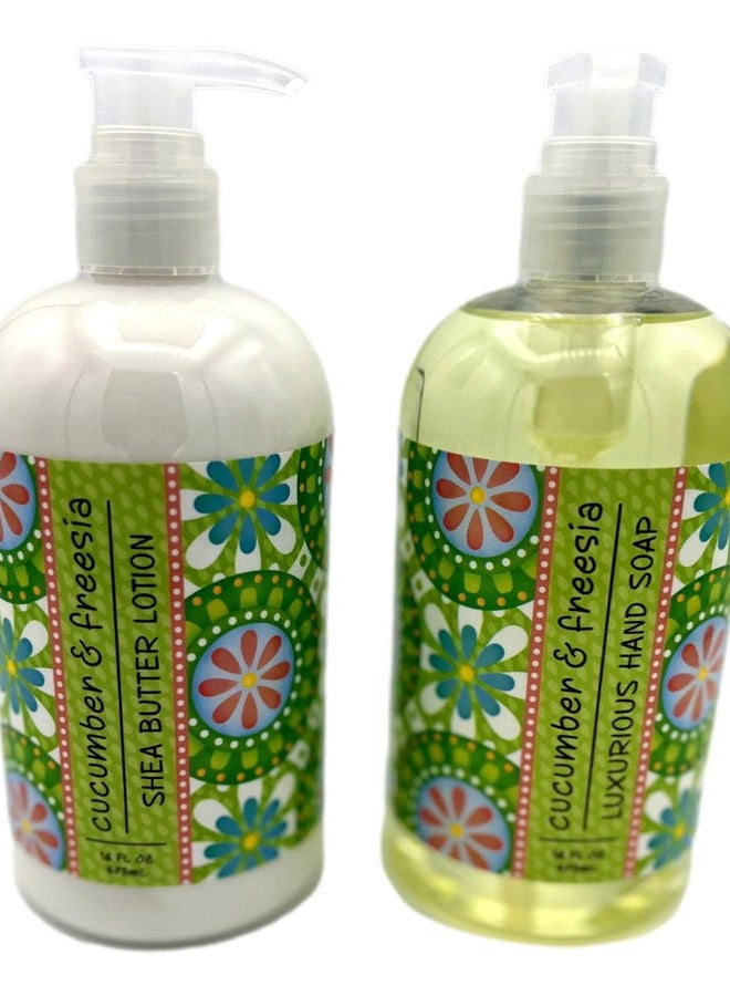 Garden Collection Bundle: Cucumber Freesia - 16 Ounce Shea Butter Lotion & 16 Ounce Hand Soap