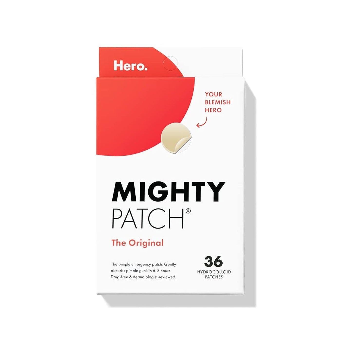 Mighty Patchâ„¢ Original patch from Hero Cosmetics â€“ The #1 Hydrocolloid Acne Pimple Patch for Shrinking Zits and Whiteheads in 1 use; Nighttime Spot Stickers for Face and Skin (36 Count)