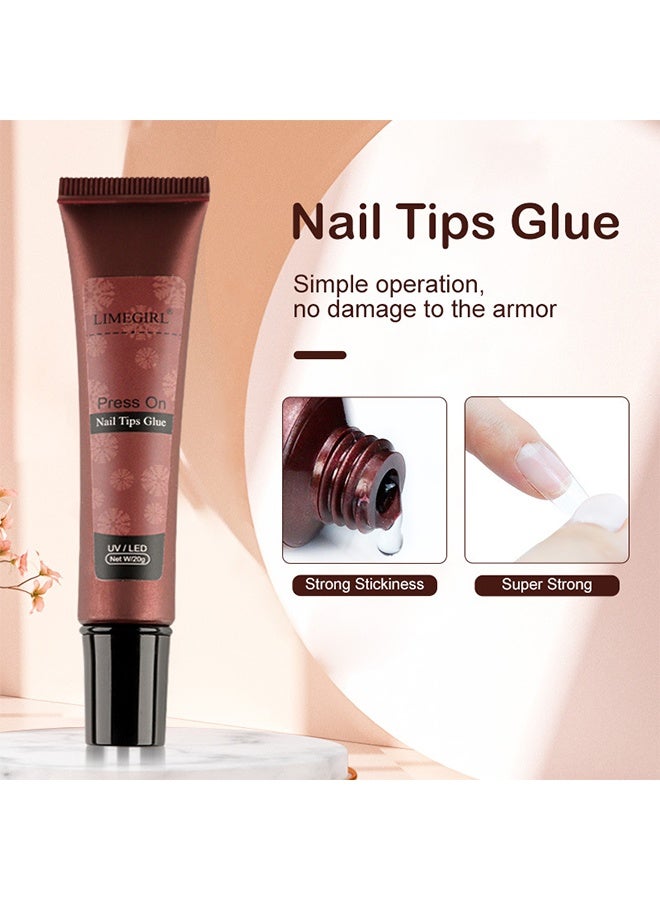 Nail Tips Glue, Super Strong Solid Glue Gel For Press On Nails , Acrylic  Nails .UV Light Curing , Long Lasting 20g Tube Design For Easier Application,For Nail Strengthening DIY Nail Art Home Salon Use