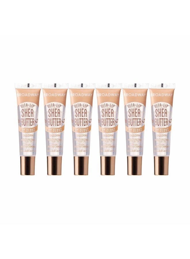 Broadway Vita-Lip Clear Lip Gloss (Shea Butter 6 Pack), Ultra-Hydrating & Soothing Formula with Multi-Vitamin Oils, High-Shine Non-Sticky Finish, Nourishing Lip Balm for Healthy Lips