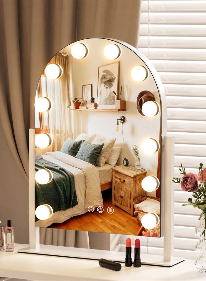 Hollywood Vanity Mirror with Lights,Makeup Arched Mirror with Smart Touch Control,3 Color Modes, Dimmable Light,360° Rotation.