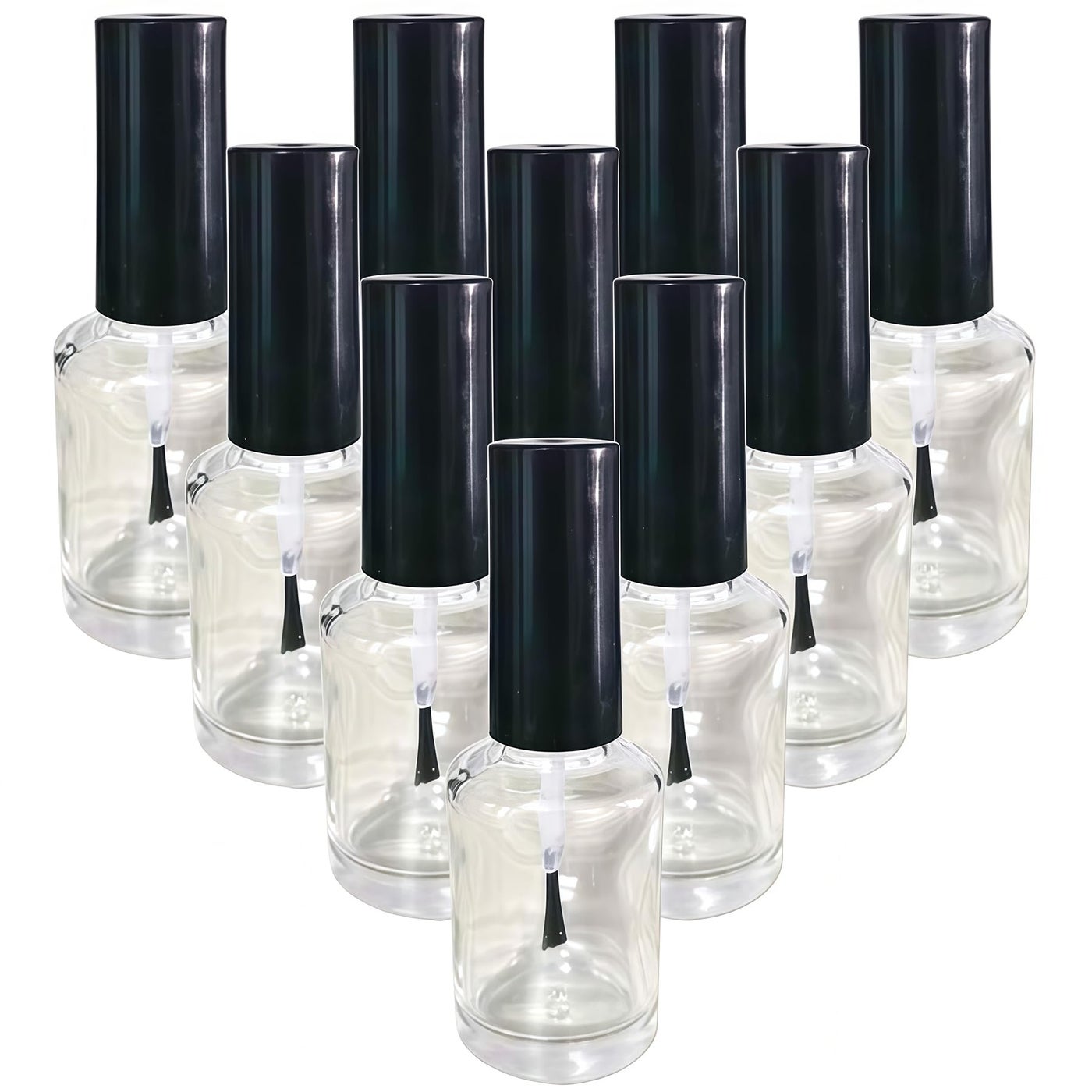 Elandy 10PCS 15ML/0.5OZ Empty Round Clear Nail Polish Glass Bottles with Brush Black Cap Small Nail Vials Travel Trial Packing Container Liquid Blush Storage Holder Dispenser for Nail Art
