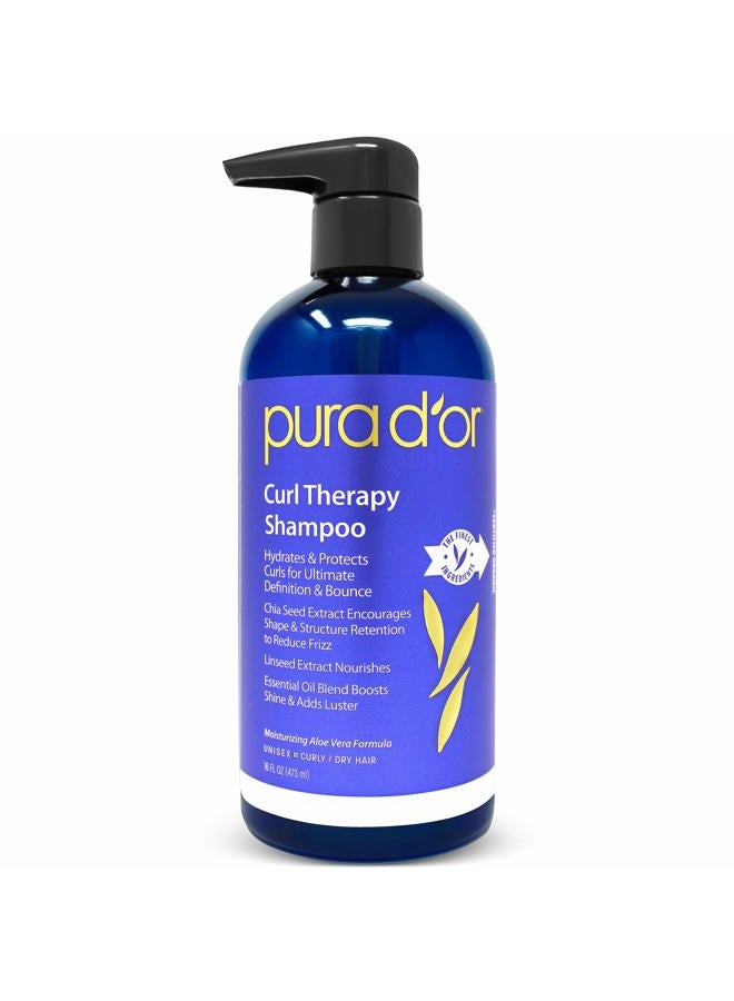 Curl Therapy Shampoo (16oz) for Curly, Wavy or Frizzy Hair, Improves Shine, Definition & Bounce, Gentle Sulfate Free Formula Infused with Natural & Organic Ingredients, for Men and Women