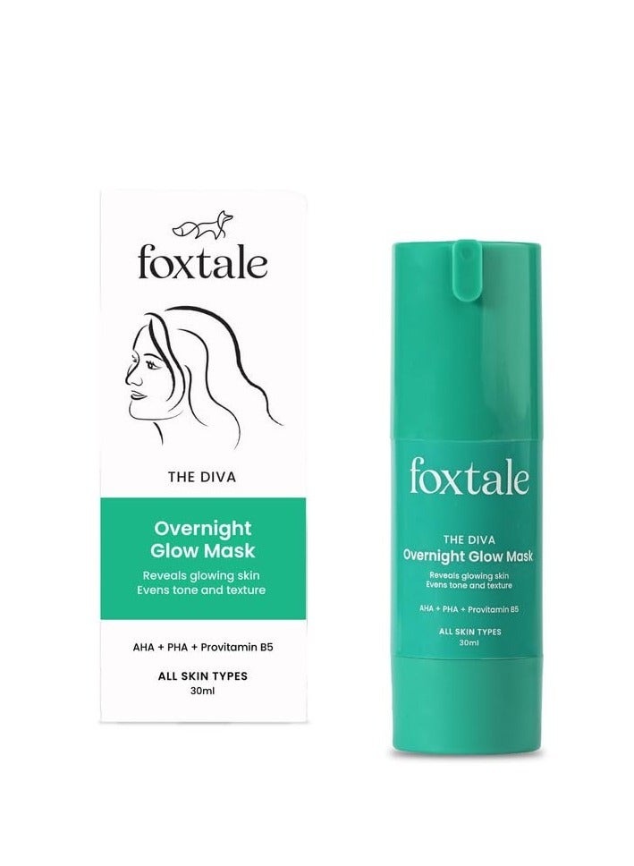 Foxtale Overnight Glow Mask | 4% Glycolic Acid | 3% Lactic Acid |Reduces Blackheads, Whiteheads | 30 Second Salon like Brightening Facial for Glowing Skin | Men & Women - 30ml