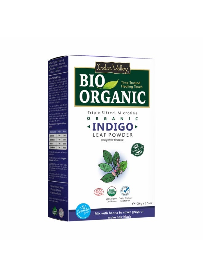 Indus Valley Bio-Organic 100% Herbal Indigo Powder for Natural Hair Color, Organic & Chemical-Free, Helps Protect Hair from Damage – 100g