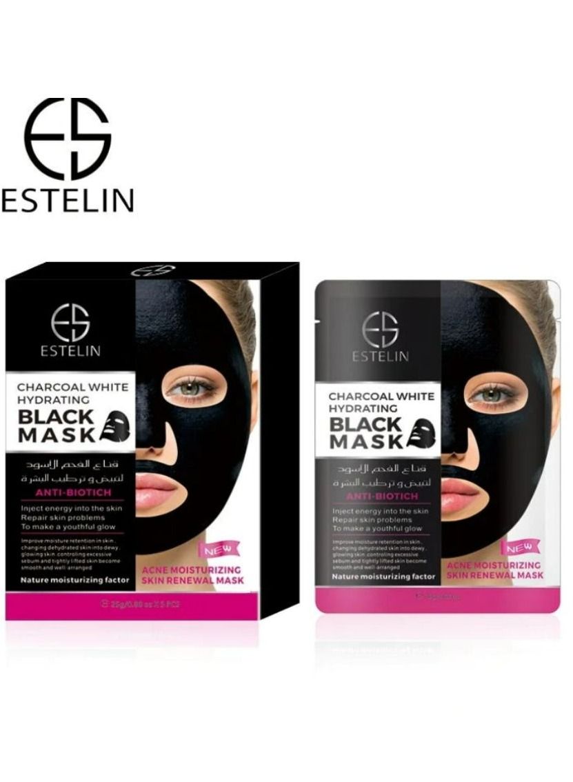 Estelin Charcoal White Hydrating Black Mask 25g x 5 Pieces