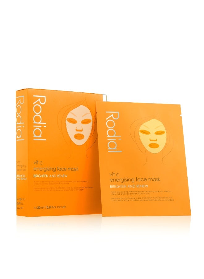 Rodial Vit C Cellulose Sheet Mask x 4 – Deep Hydration for Dehydrated Skin, Vitamin C & Green Tea, Cooling Bio-Cellulose for Inflammation Relief 4 Pack