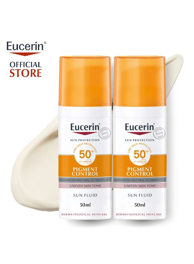 Pack Of 2 Face Sunscreen Even Perfector Pigment Control Sun Fluid with Thiamidol, High UVA/UVB Protection, SPF50+, Reduces Spots for Uneven Skin Tone 50ml