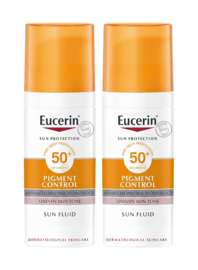 Pack Of 2 Face Sunscreen Even Perfector Pigment Control Sun Fluid with Thiamidol, High UVA/UVB Protection, SPF50+, Reduces Spots for Uneven Skin Tone 50ml