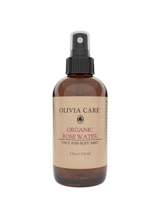 Organic Rose Water Mist Refreshing Toner Spray For Face & Body by Olivia Care - 100% Natural & Vegan. Hydrating & Moisturizing, Fresh Rose Scent - Reduce Skin Irritation & Anti-Aging Properties – 4 OZ