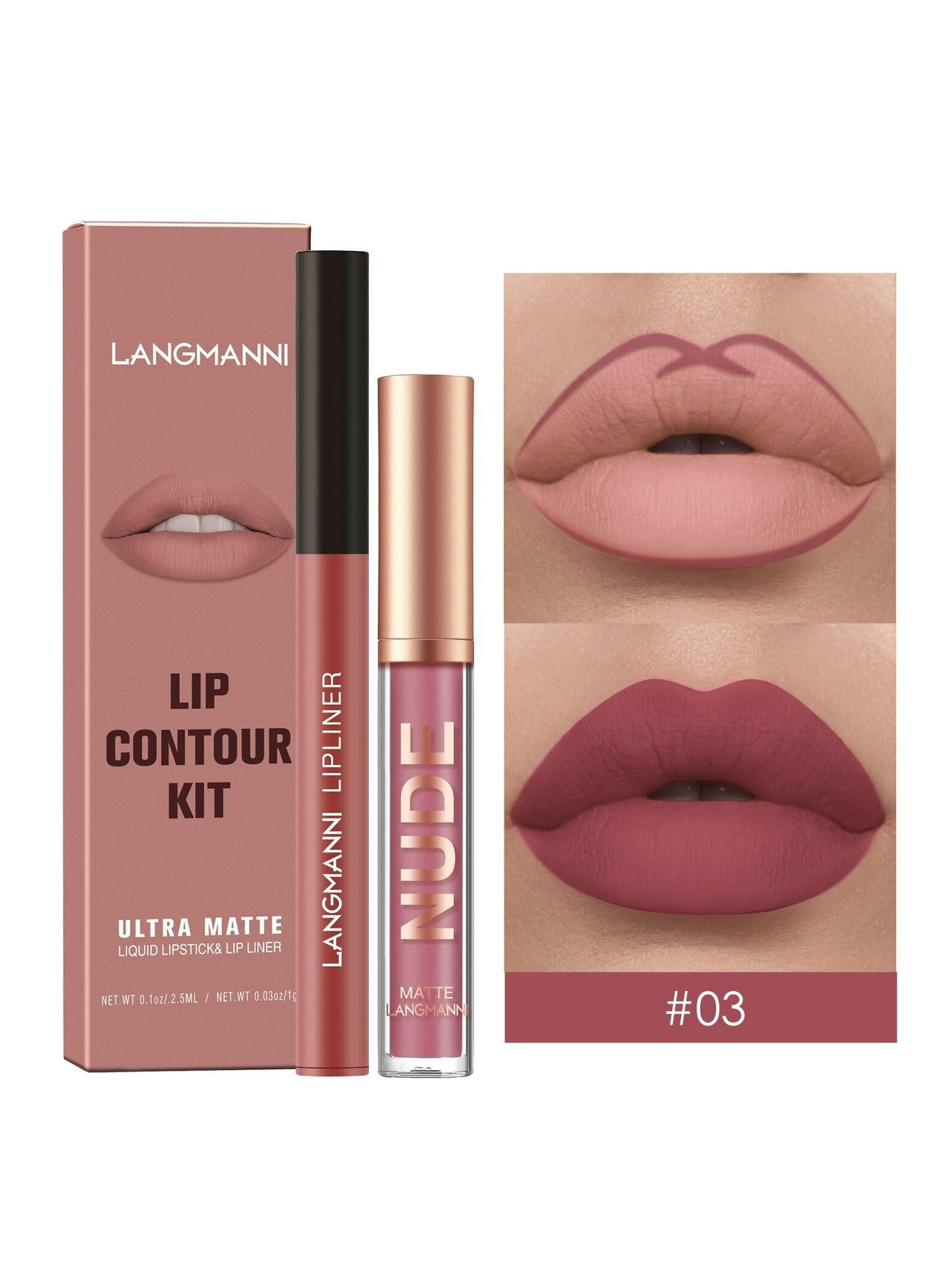 2-Piece Set Cross-Border Makeup Lip Gloss and Lip Liner Duo Non-Sticky Matte Lip Kit