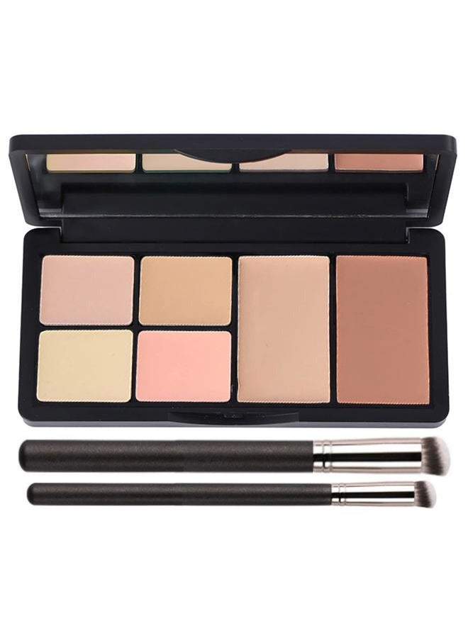 Concealer Contour Palette, 6 In 1 Color Correcting Concealer Contour Makeup Palette, Contouring Foundation Highlighting Makeup Kit for Dark Circles, Blemish With 2 Packs Brush (2#)