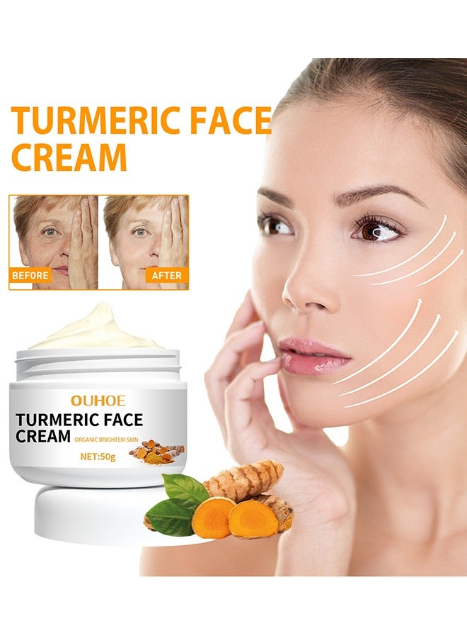 Turmeric Face Cream, For Face & Body All Natural Turmeric Skin Brightening Lotion Turmeric Cleanses Skin Fights Acne Evens Tone Fades Scars Sun Damage & Age Spots Pure Turmeric Cream Healing 50g