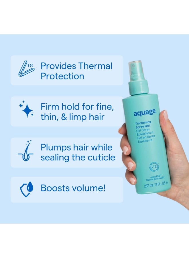 AQUAGE Thickening Spray Gel, For Fine or Thin Hair Types, Infused with Sea Botanicals, Adds Body, Vitality, Firm Hold, 8 oz