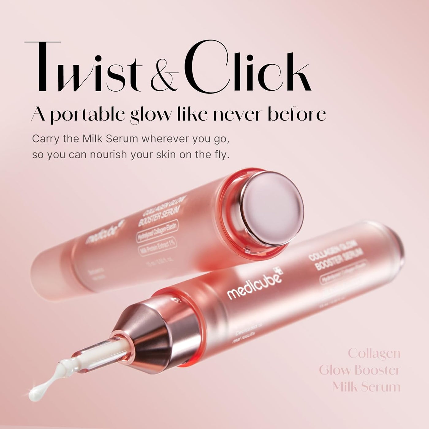 Collagen Glow Booster Milk Serum - Twist & Click - Radiance & Hydration with Niacinamide, Milk Protein Extract, Hydrolyzed Collagen - Illuminates & Firms Skin - Korean Skin Care