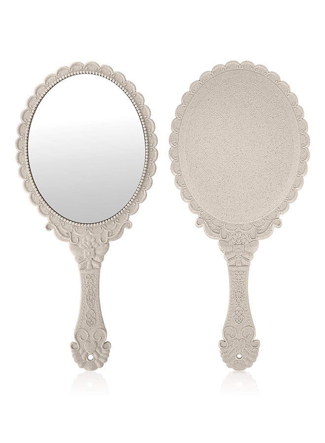 Handheld Mirror with Handle, Makeup Compact Hand Mirrors for Women Travel Small Vintage Purse Mirrors, Hand Held Packet Mini Mirrors for Girls Decorative Embossed Flower (Lvory White)