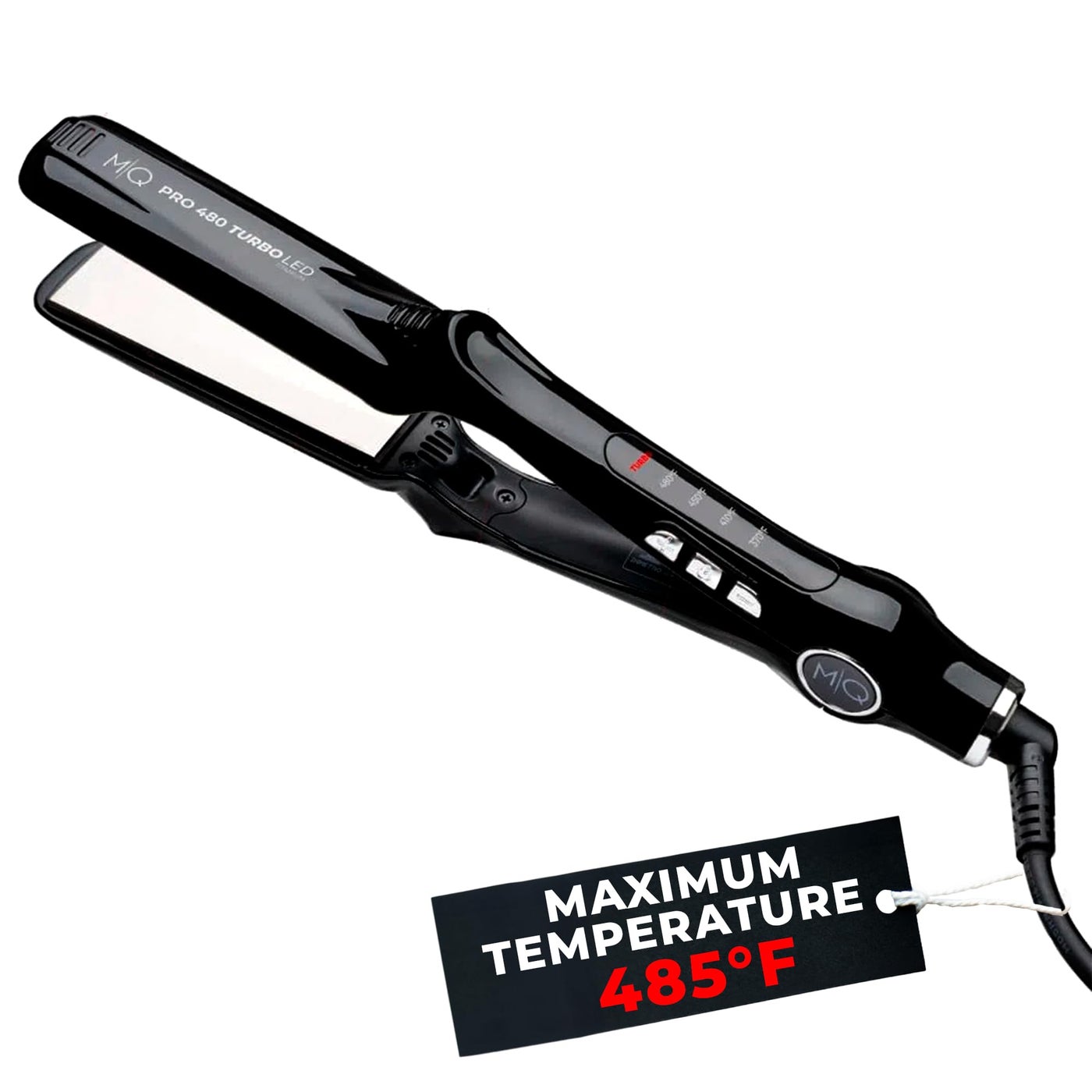 MQ Hair - Professional Titanium Flat Iron 480Â°F Turbo - Bivolt, Anatomic Design, Ultra-Smooth, Mirror Effect - 3 Passes Needed, Perfect Straightening - Heating Safe Control, Ionized Plates - Black