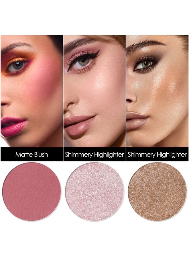 Blush and Highlighter Palette,3 in 1 Makeup Powder Palette,Cruelty-Free Matte Blush,Shimmer Illuminator Highlighters for a Glowing Look,#03