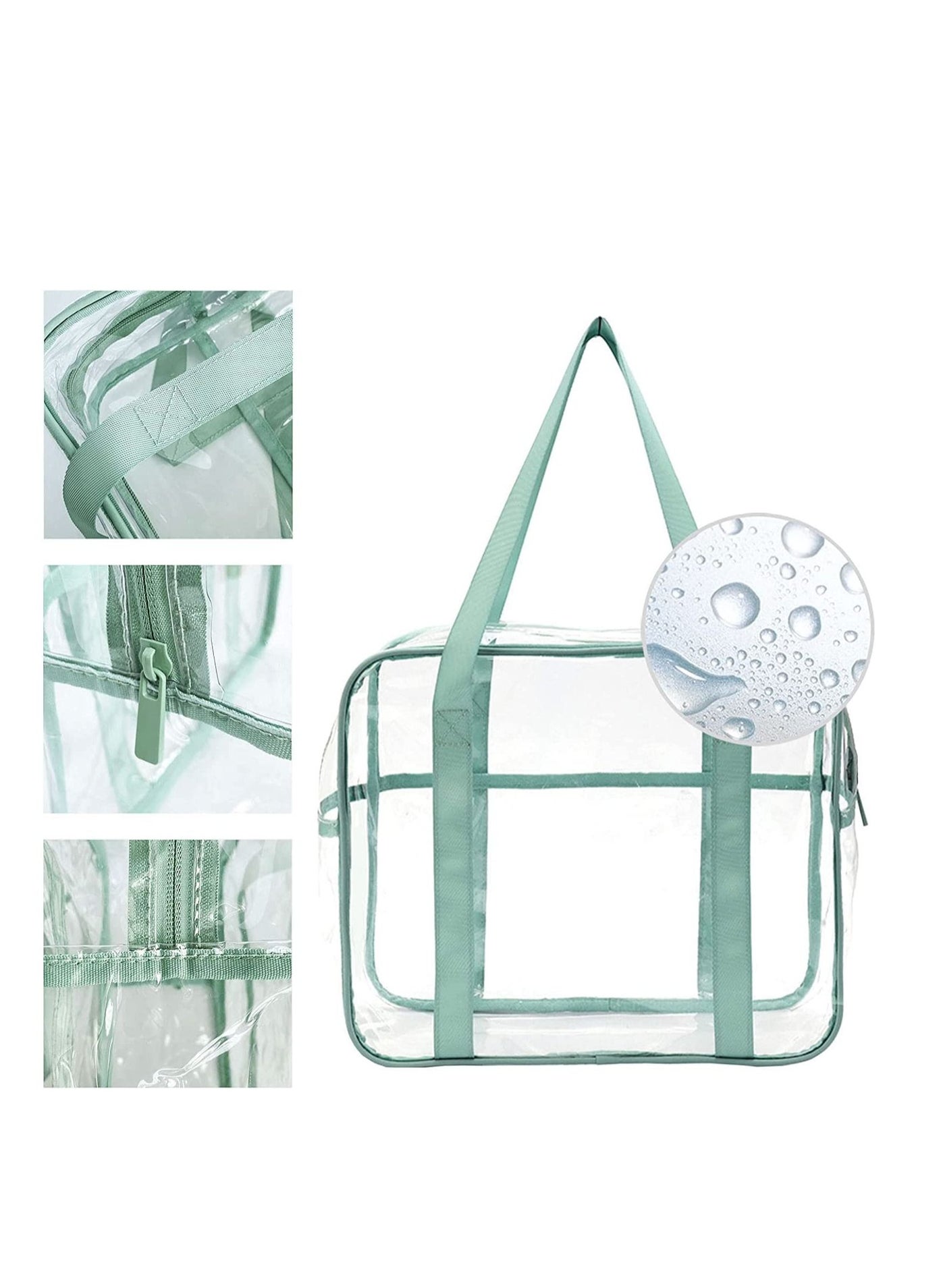 Clear Makeup Handbag Travel Transparent Cosmetics Bag Tote Bag PVC Zippered Toiletry Carry Pouch Lightweight Waterproof Makeup Artist Large Bag Organizer Bag Beach Bag Shoulder Bag Green