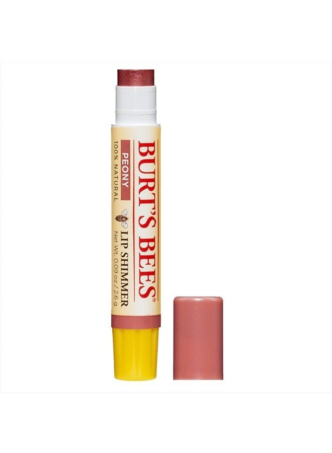 Lip Balm, Moisturizing Lip Shimmer for Women, for All Day Hydration, with Vitamin E & Coconut Oil, 100% Natural, Peony, 0.09 Ounce