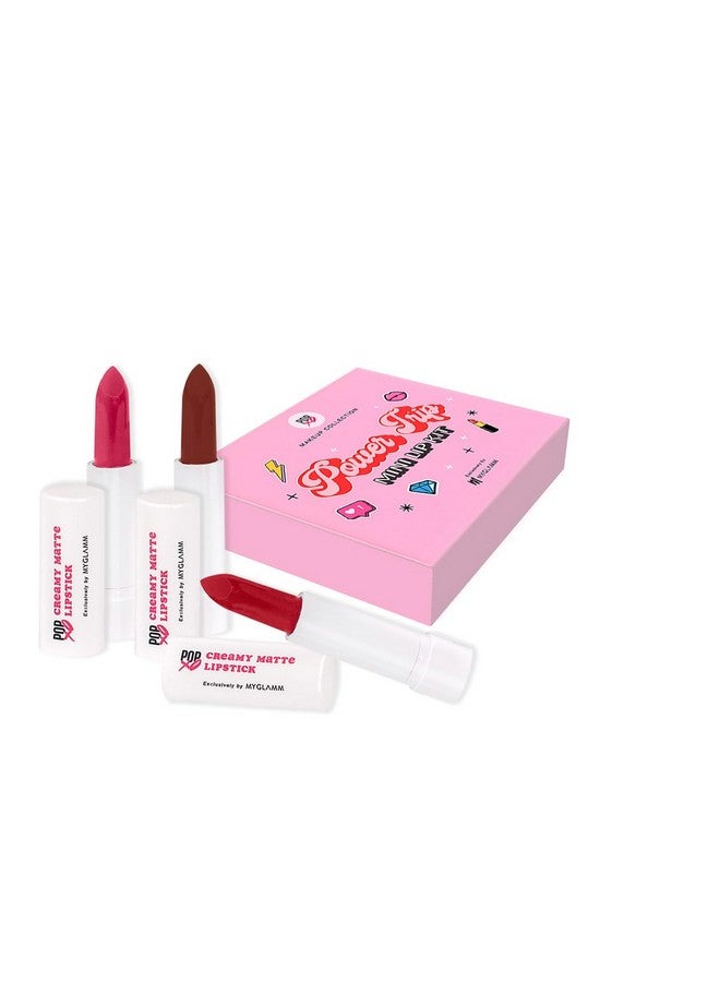 Popxo Makeup Collection - Power Trip Mini Lip Kit Lipstick, Crème Finish| Paraben-Free Long Lasting Formula Cream 2-In-1 Combo 2.5G*2