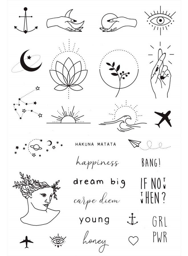 Temporary Tattoo Set By Tatsy, The Simple Set, For Women and Men, Original, Unique Design, Cover Up, Modern, Hipster, Minimalistic Tiny, Urban, Writing, Stars, Anchor, Heart, Hands, Waterproof Tattoos