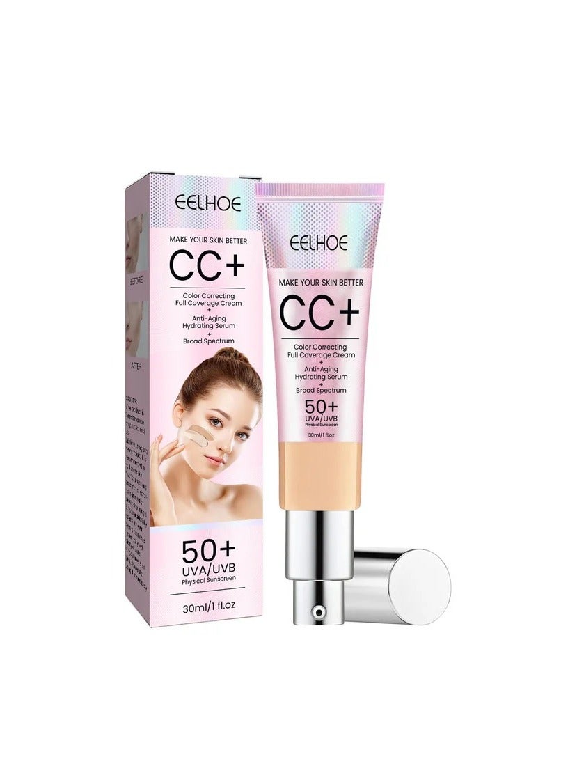 CC+ Color Correcting Cream Full Coverage SPF 50+, CC Cream Foundation, Lightweight Hydrating Serum with Full Coverage, Oil Controls and Hydrates Skin, Long-Lasting Matte Color Correcting Cream (Light) 30ml