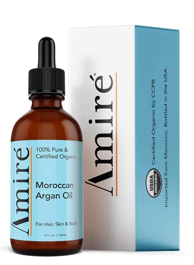 USDA Certified Organic Argan Oil 4oz, Triple Extra Virgin Grade Moroccan Argan Oil for Hair Growth. Skin, Face, & Nails. Moisturizer. Scalp Treatment Hair Oil for Dry, Damaged, Brittle Hair.