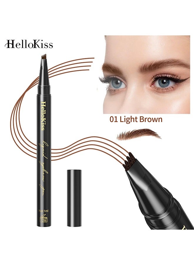 Waterproof lasting 4-Tip Liquid Eyebrow Pen - Eyebrow Pencil with a Micro-Fork Tip Applicator Creates Natural Looking Brows Effortlessly and Stays on All Day - Light Brown #01