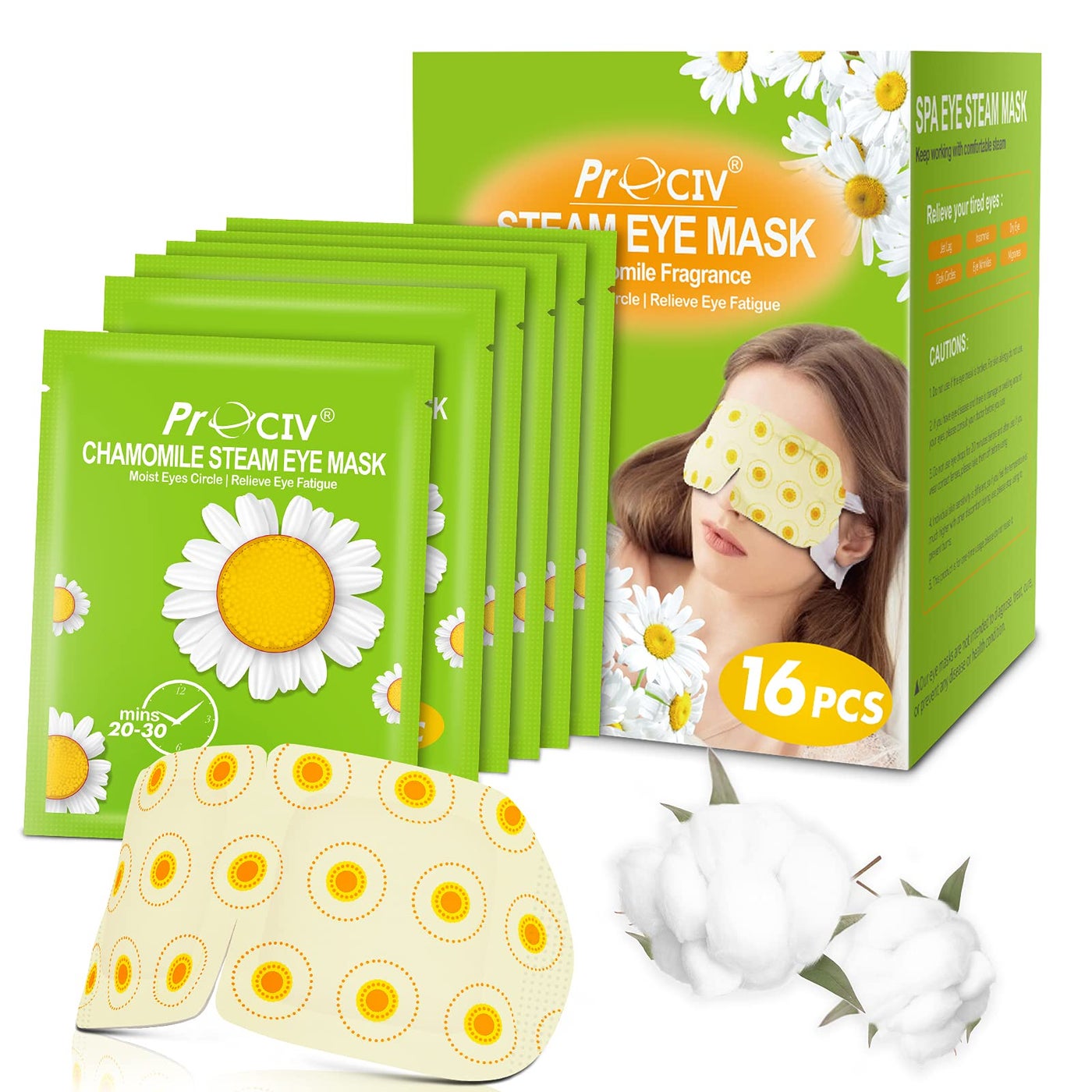 ProCIV 16 Packs Steam Eye Masks for Dry Eyes Heating Eye Mask Warm Compress for Eyes Relief Stress, Eye Fatigue Travel Essential Self Heating Moist Sleep Mask SPA Accessories